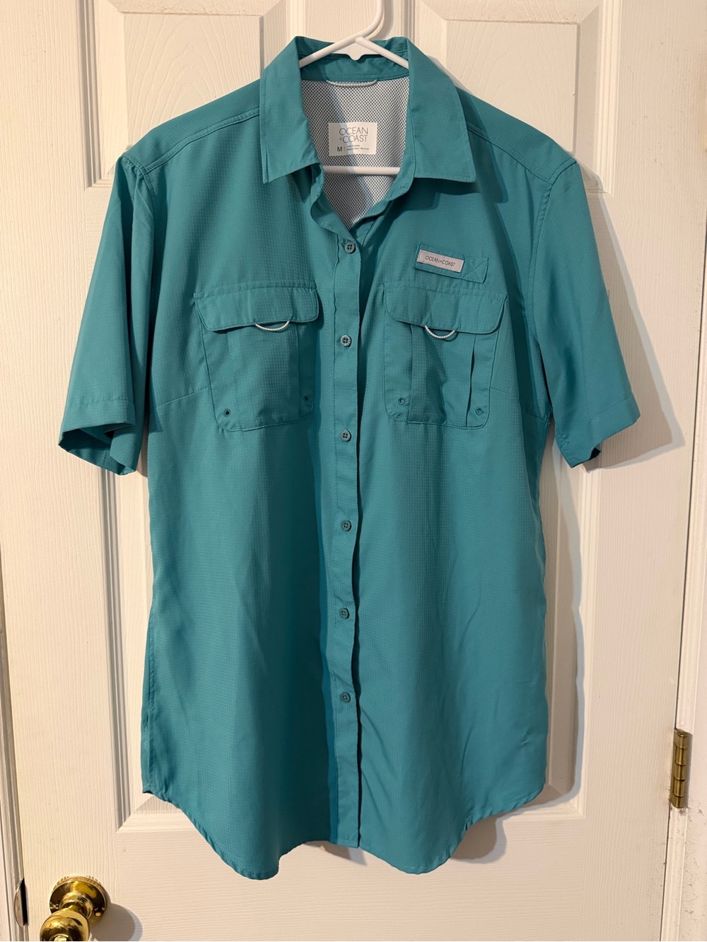 Men’s Ocean & Coast Teal Button Up 2 Pocket Vented Shirt Size Medium